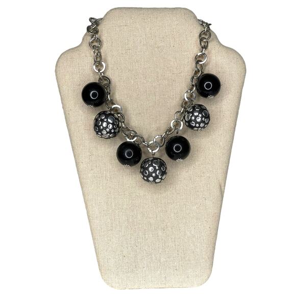 Silver And Black Choker Dangle Necklace Chunky Statement Necklace - Picture 4 of 10